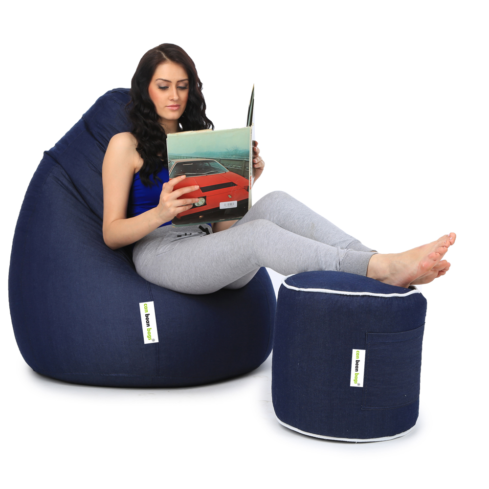 Can bean bags Classic XXXL Denim Bean Bag With Footstool